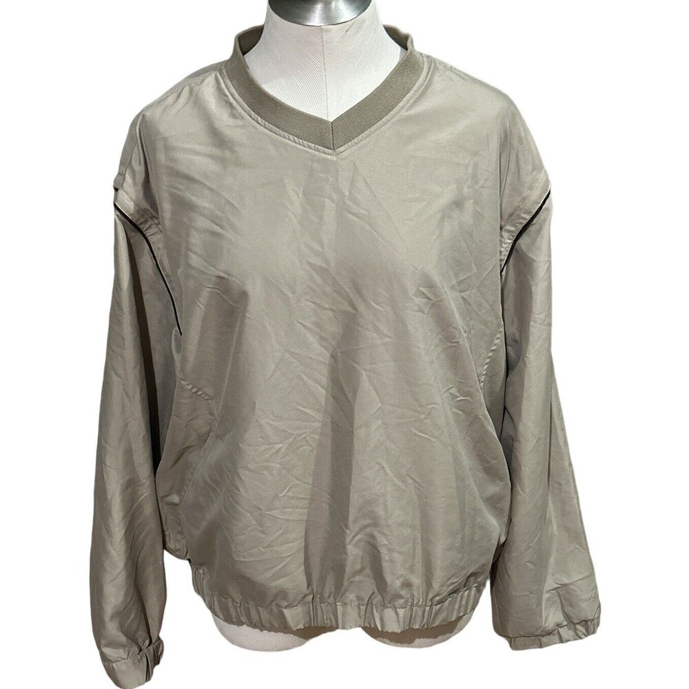Grand Slam Golf Men’s V Neck Beige Pullover Side Pockets Adult Large